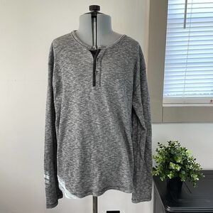 Lucky Brand Gray Heather Cotton Long Sleeve Henley Size Large